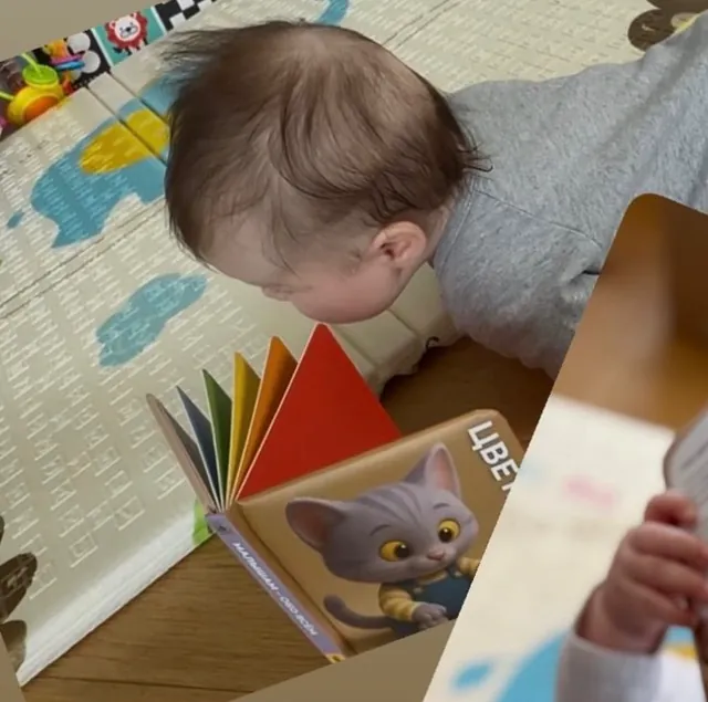 Малышка тянется к книжке «Цвета»